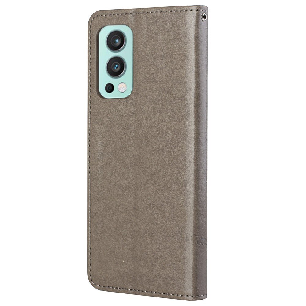 Funda de cuero con mariposas para OnePlus Nord 2 5G, gris