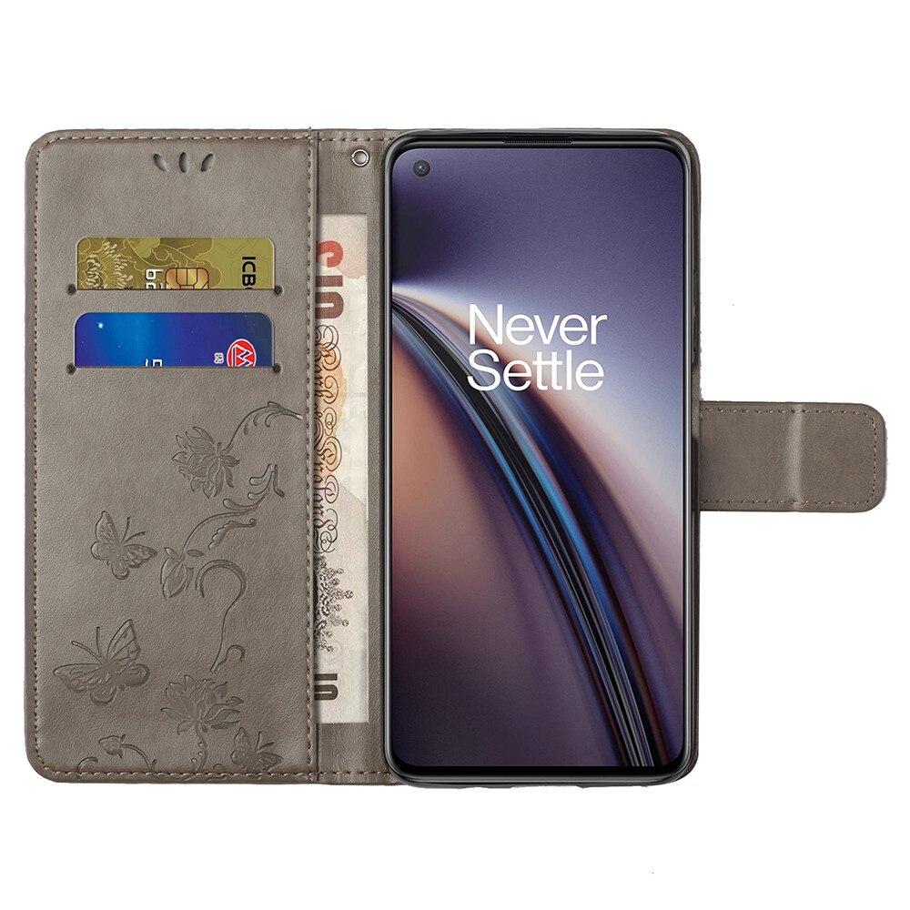 Funda de cuero con mariposas para OnePlus Nord 2 5G, gris