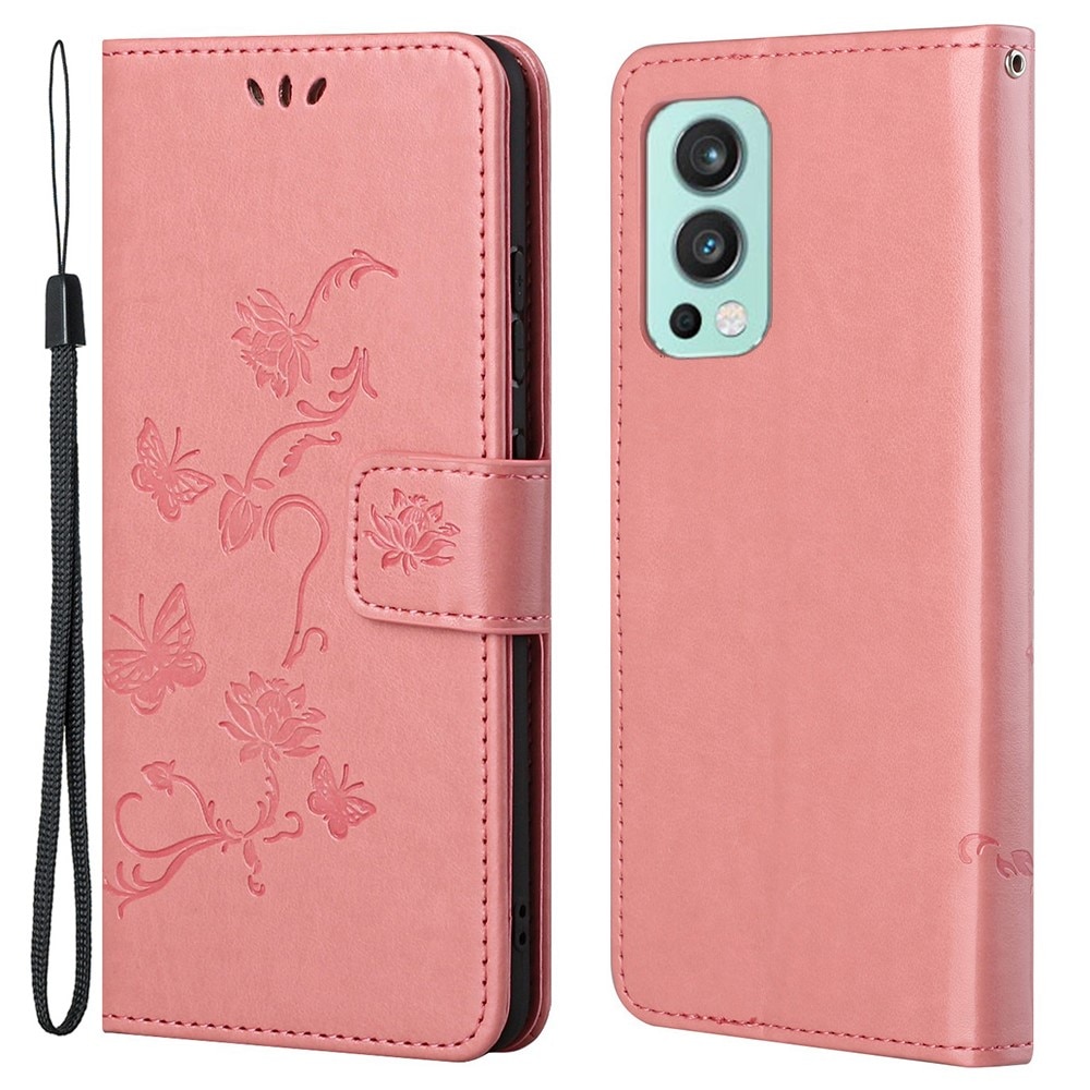 Funda de cuero con mariposas para OnePlus Nord 2 5G, rosado
