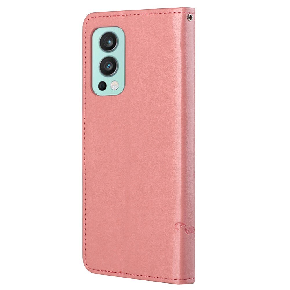 Funda de cuero con mariposas para OnePlus Nord 2 5G, rosado