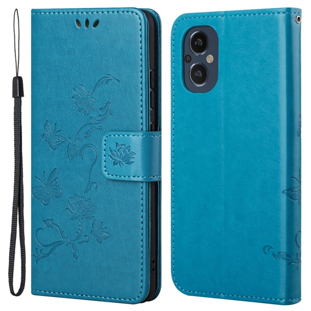 Funda de cuero con mariposas para OnePlus Nord N20, azul