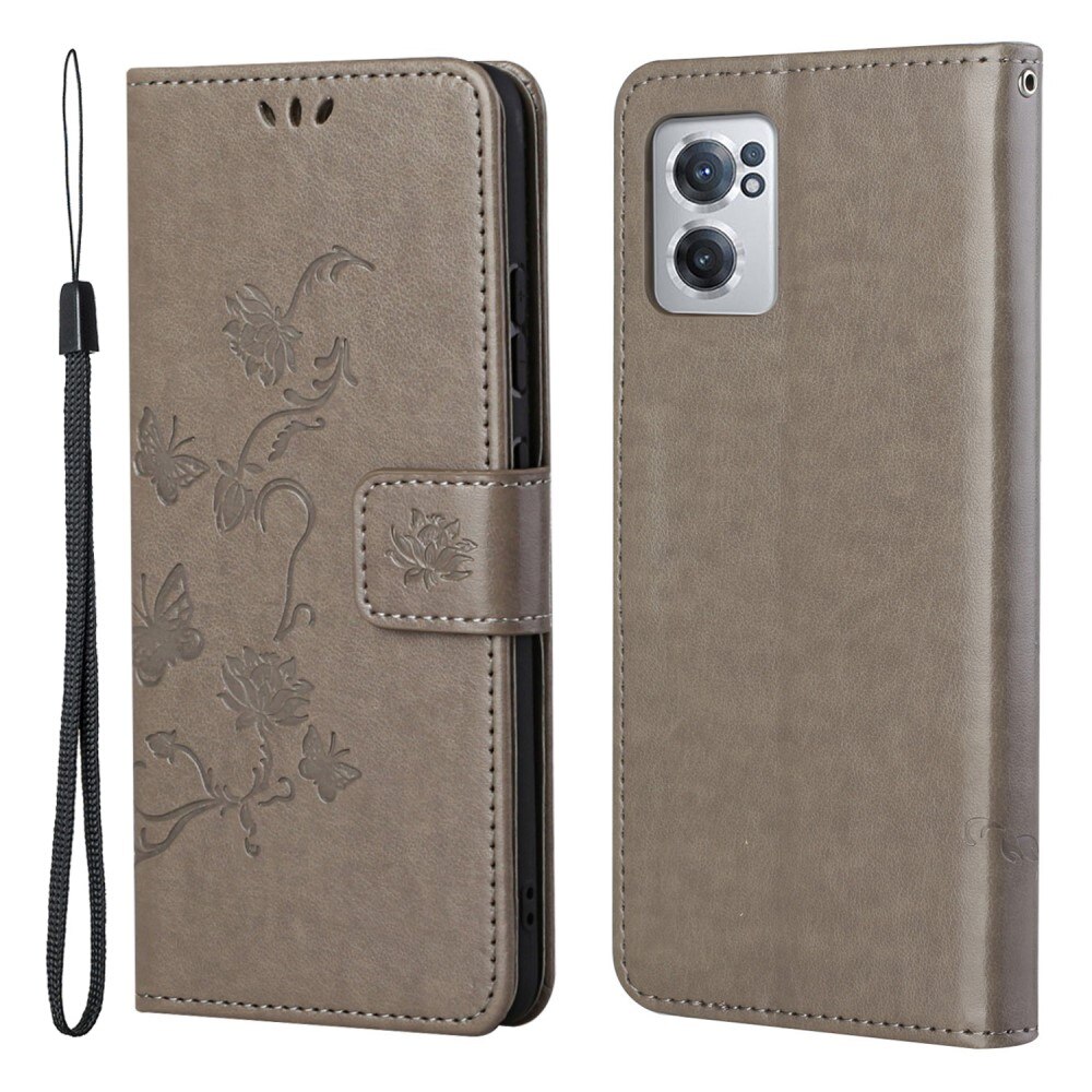 Funda de cuero con mariposas para OnePlus Nord CE 5G, gris