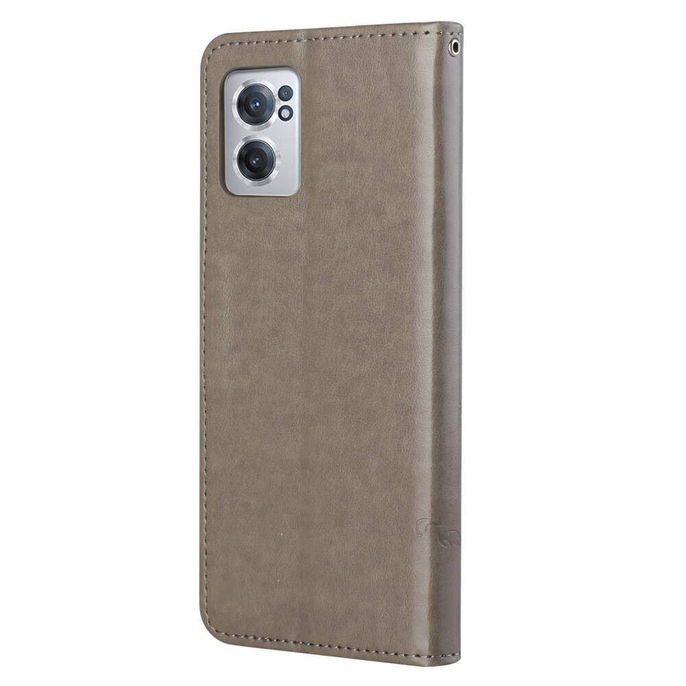 Funda de cuero con mariposas para OnePlus Nord CE 5G, gris