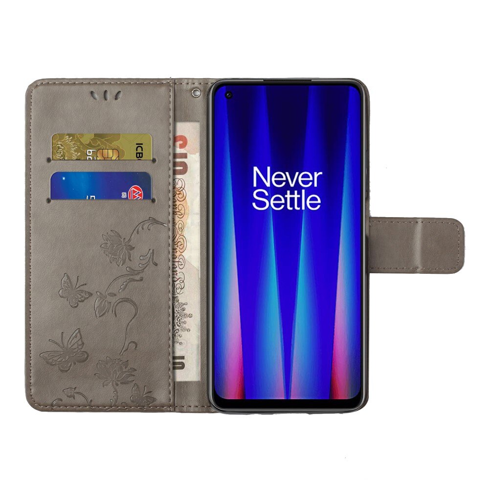 Funda de Cuero con Mariposas  OnePlus Nord CE 5G, Gris