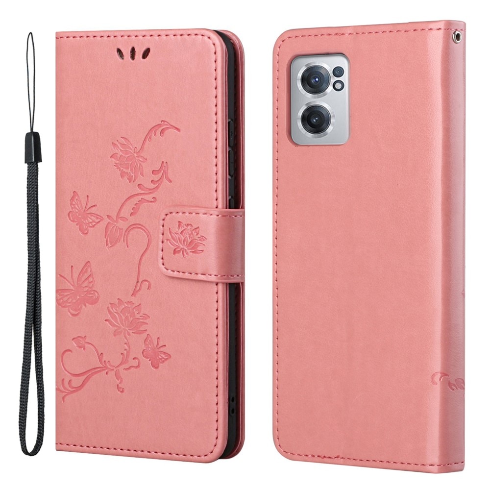 Funda de cuero con mariposas para OnePlus Nord CE 5G, rosado