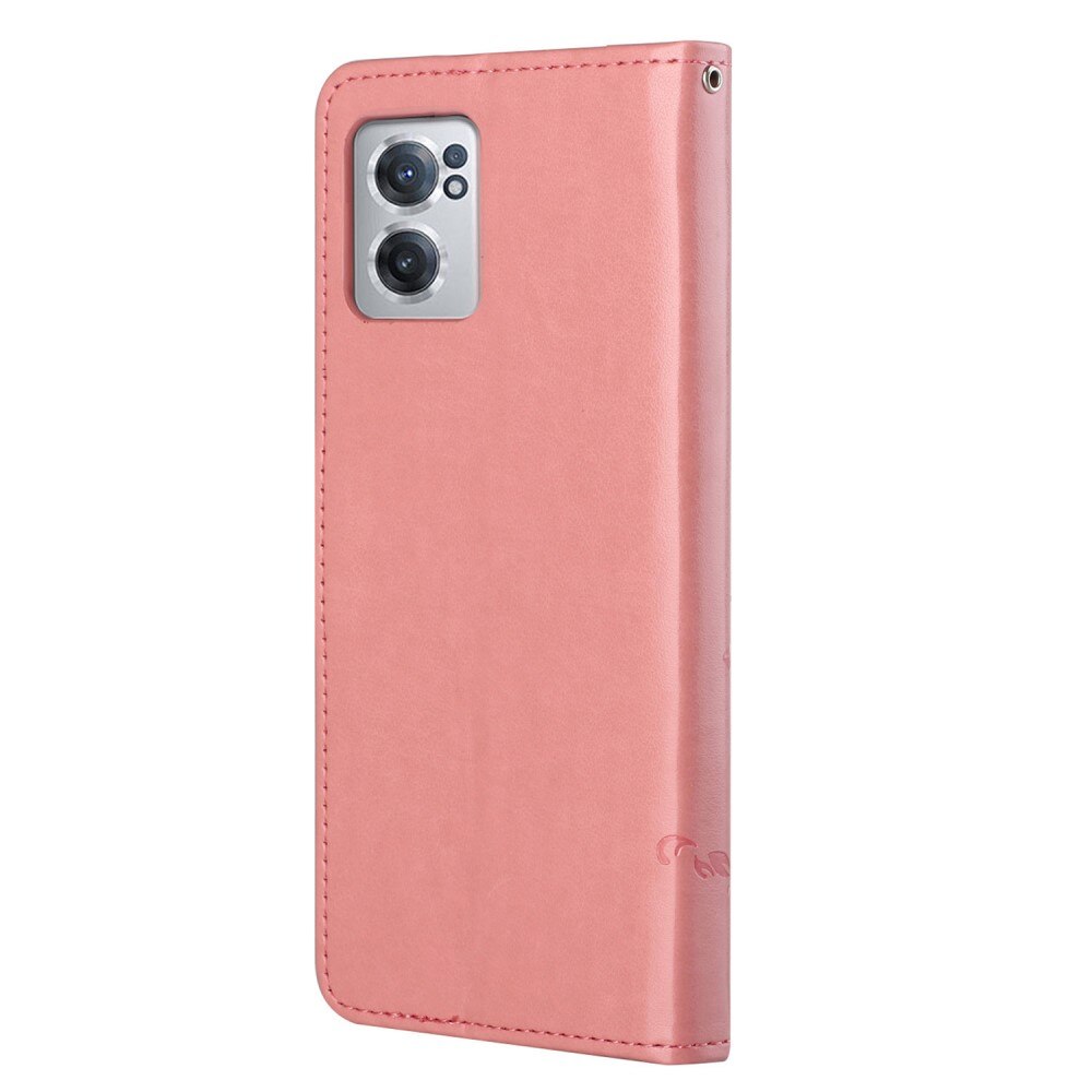 Funda de cuero con mariposas para OnePlus Nord CE 5G, rosado