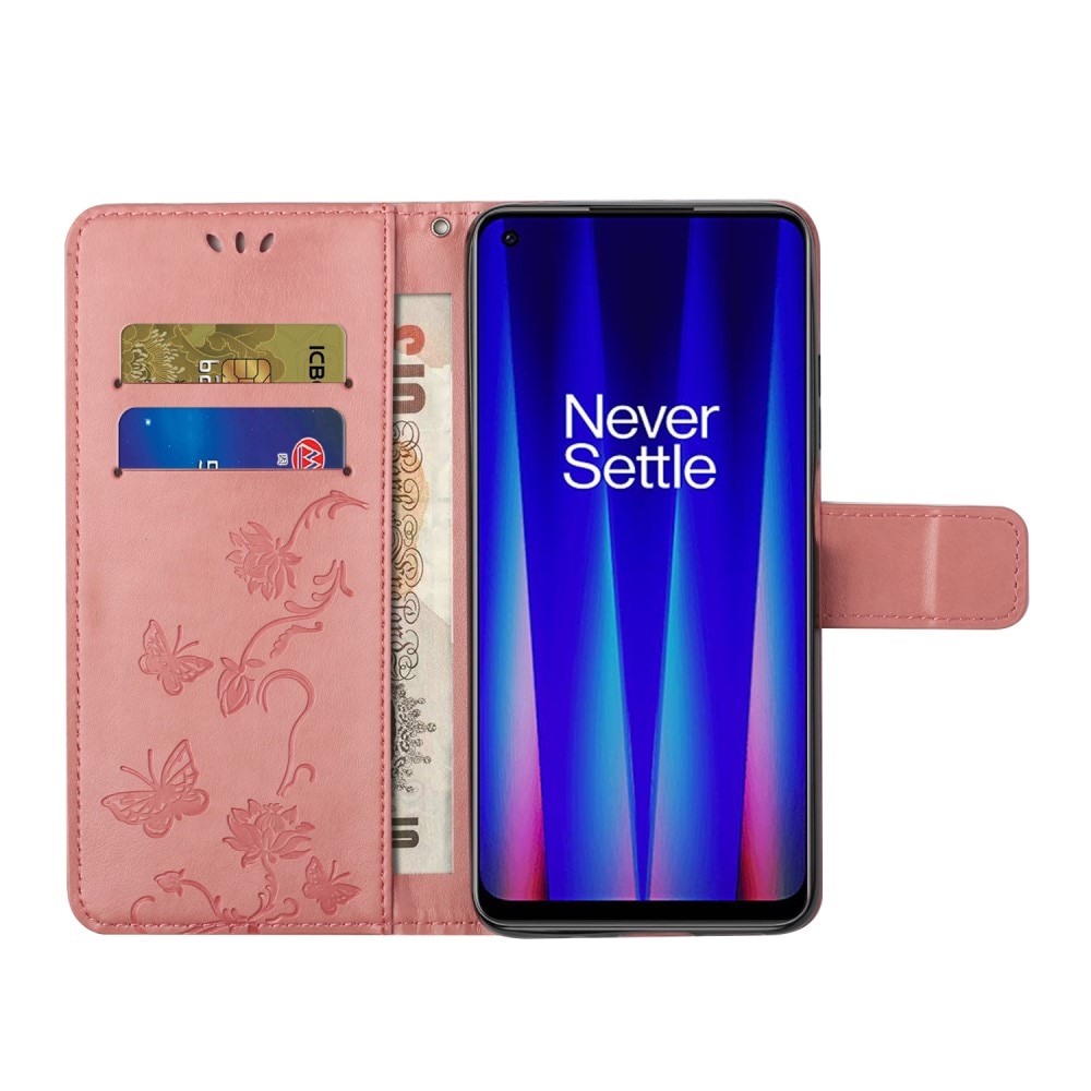 Funda de cuero con mariposas para OnePlus Nord CE 5G, rosado