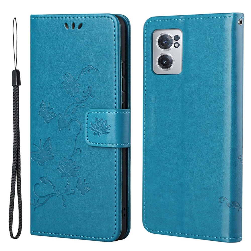 Funda de cuero con mariposas para OnePlus Nord CE 5G, azul