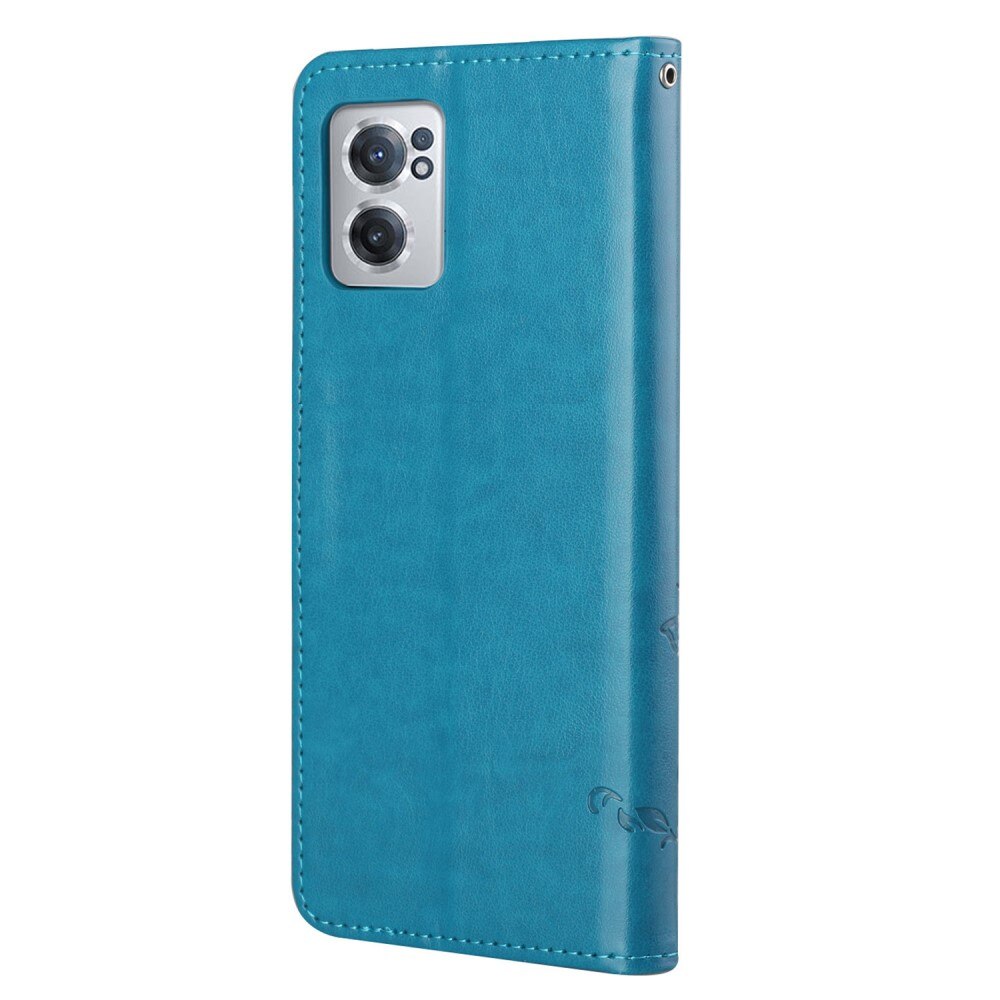 Funda de cuero con mariposas para OnePlus Nord CE 5G, azul