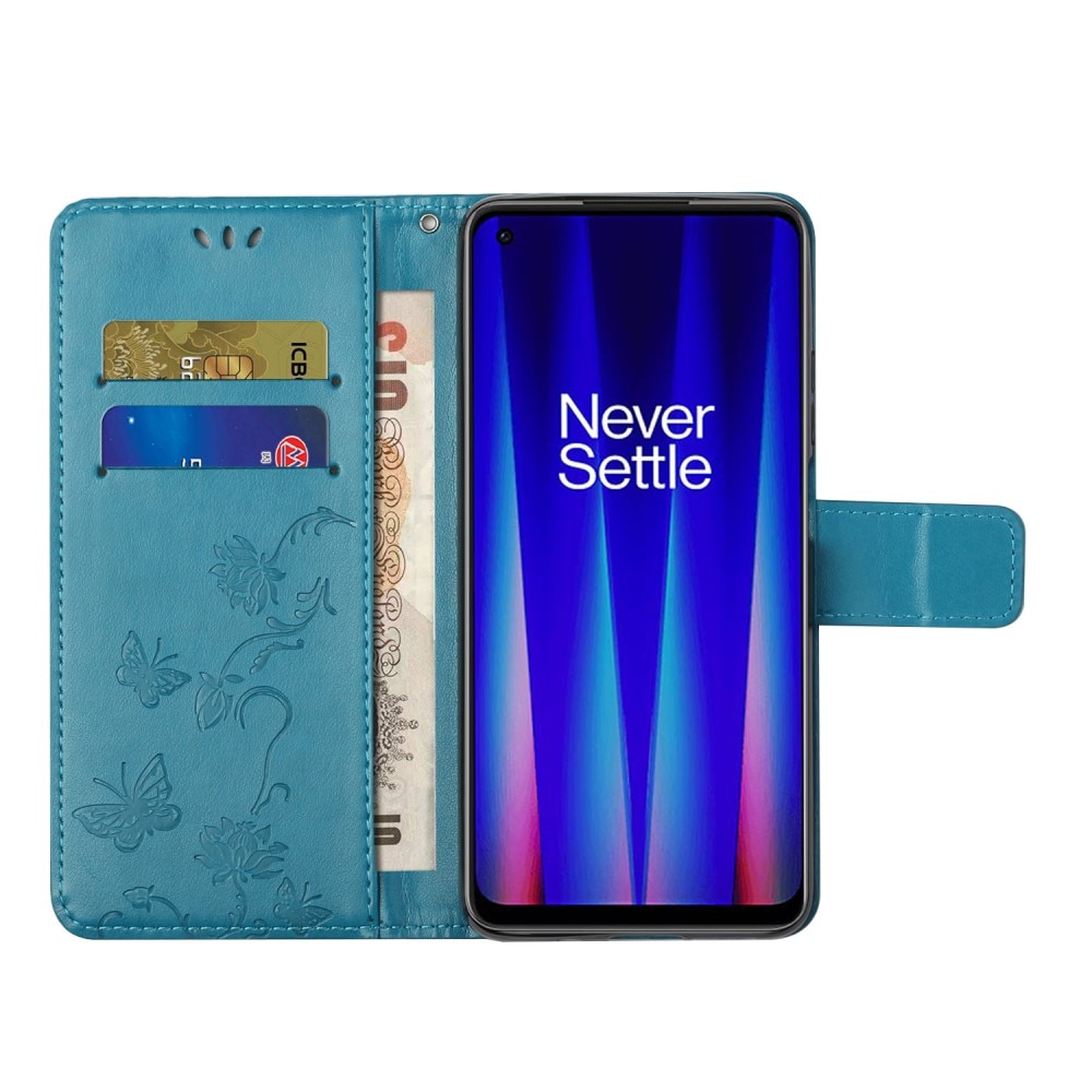 Funda de cuero con mariposas para OnePlus Nord CE 5G, azul