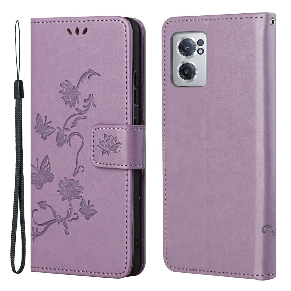 Funda de cuero con mariposas para OnePlus Nord CE 5G, violeta