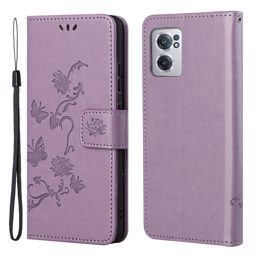 Funda de cuero con mariposas para OnePlus Nord CE 5G, violeta