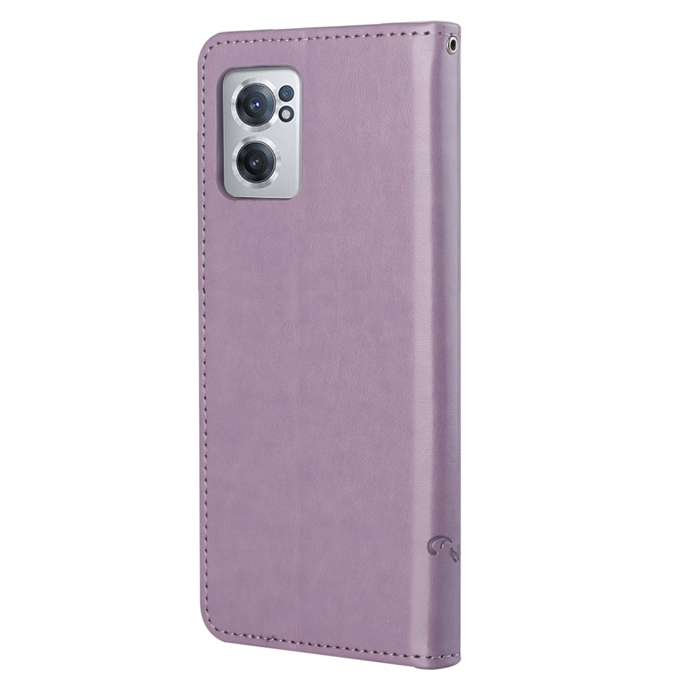 Funda de cuero con mariposas para OnePlus Nord CE 5G, violeta