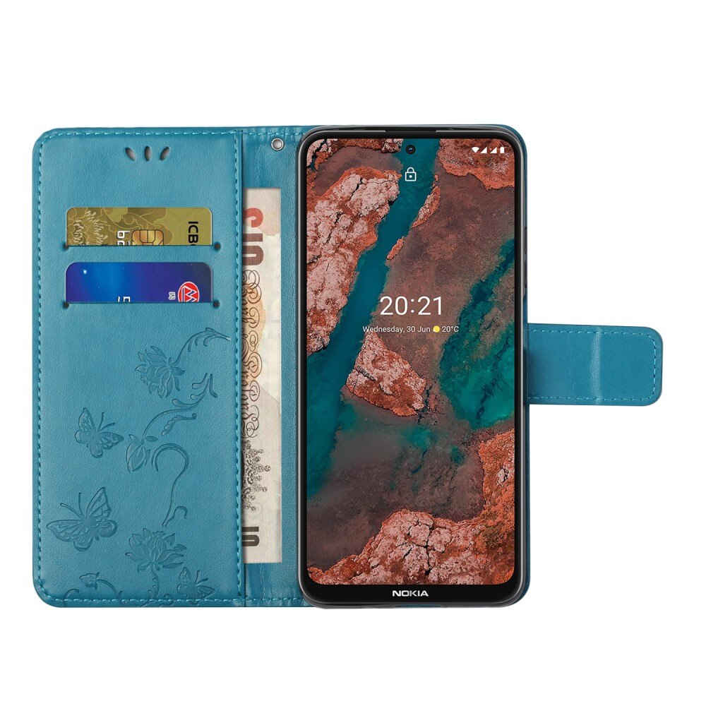Funda de Cuero con Mariposas Nokia X20/X10, Azul