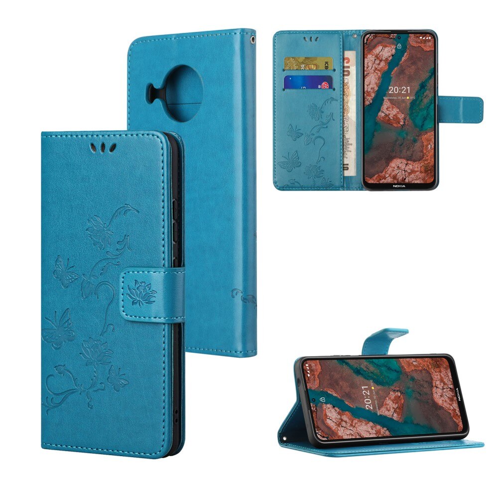 Funda de cuero con mariposas para Nokia X10/X20, azul