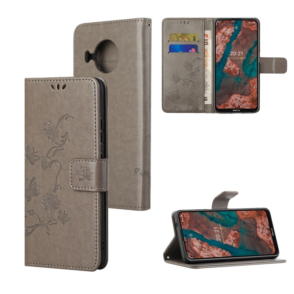 Funda de cuero con mariposas para Nokia X10/X20, gris