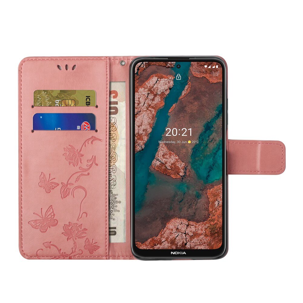 Funda de Cuero con Mariposas Nokia X20/X10, Rosa