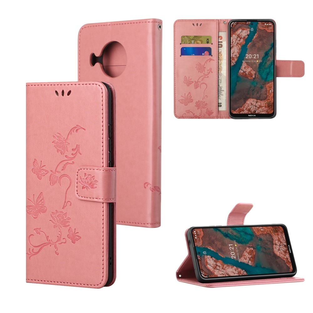 Funda de cuero con mariposas para Nokia X10/X20, rosado