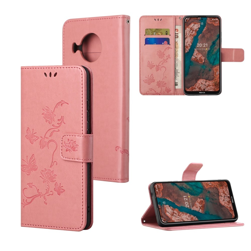 Funda de Cuero con Mariposas Nokia X20/X10, Rosa