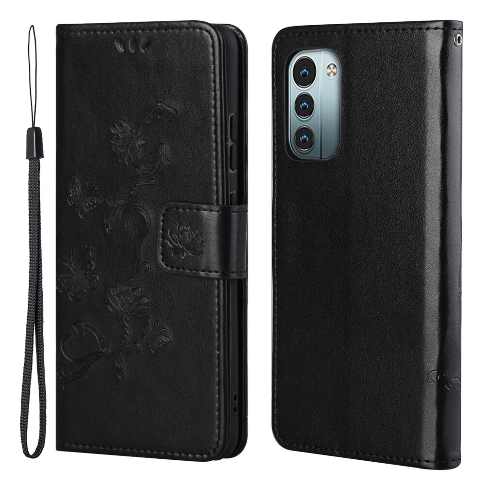 Funda de cuero con mariposas para Nokia G11/G21, negro