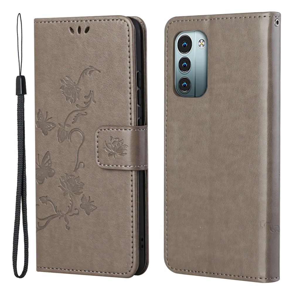 Funda de cuero con mariposas para Nokia G11/G21, gris