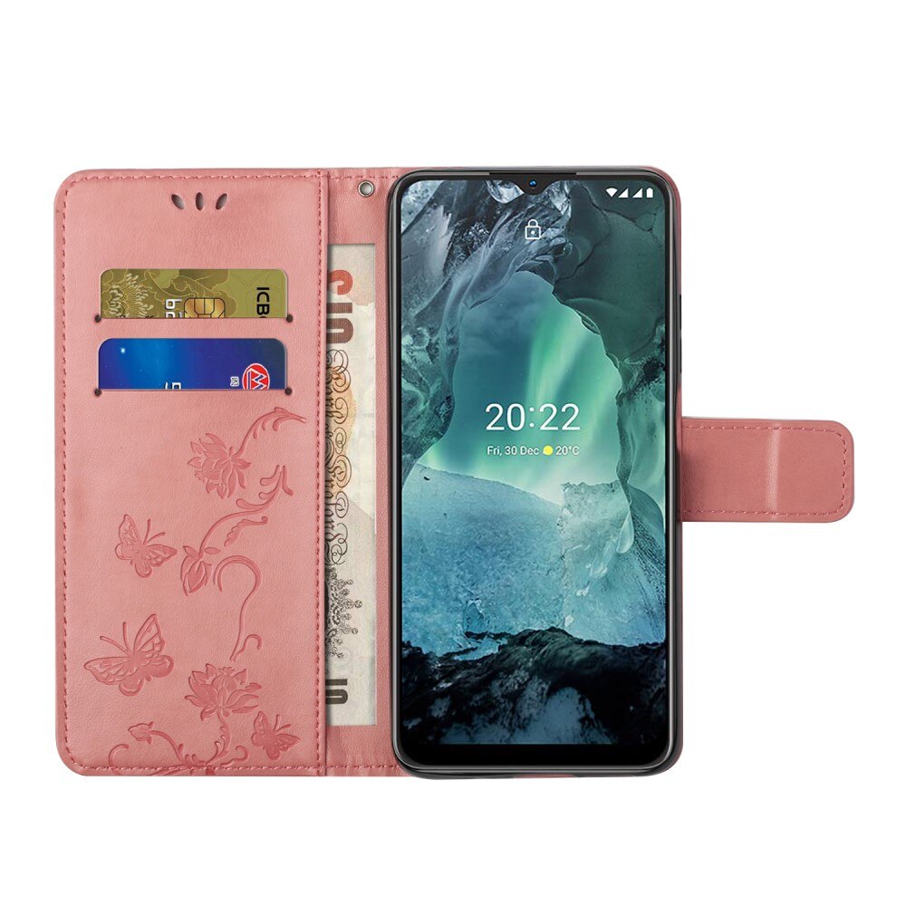 Funda de cuero con mariposas para Nokia G11/G21, rosado