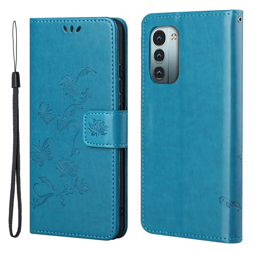 Funda de cuero con mariposas para Nokia G11/G21, azul