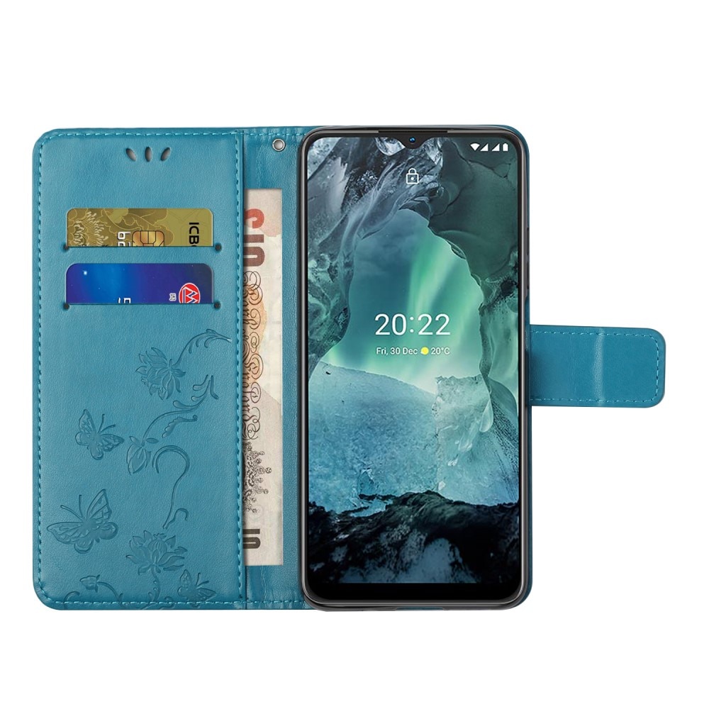 Funda de cuero con mariposas para Nokia G11/G21, azul