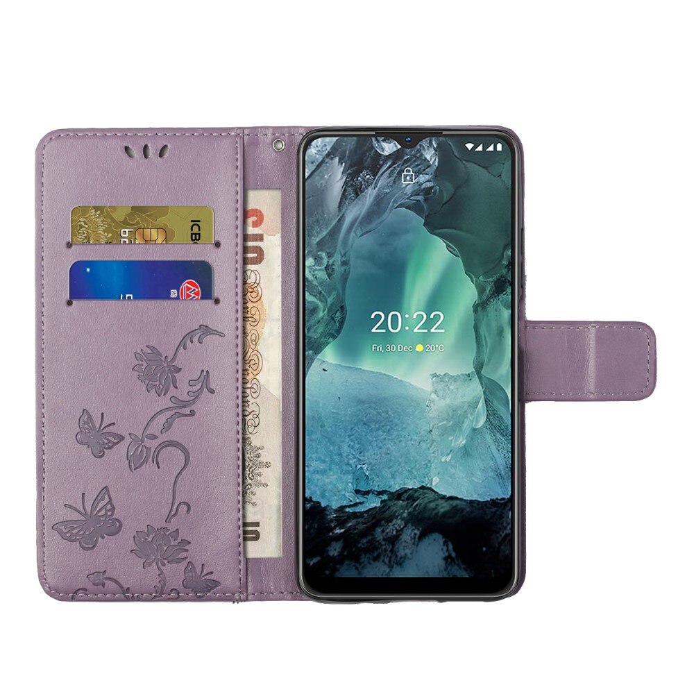 Funda de cuero con mariposas para Nokia G11/G21, violeta