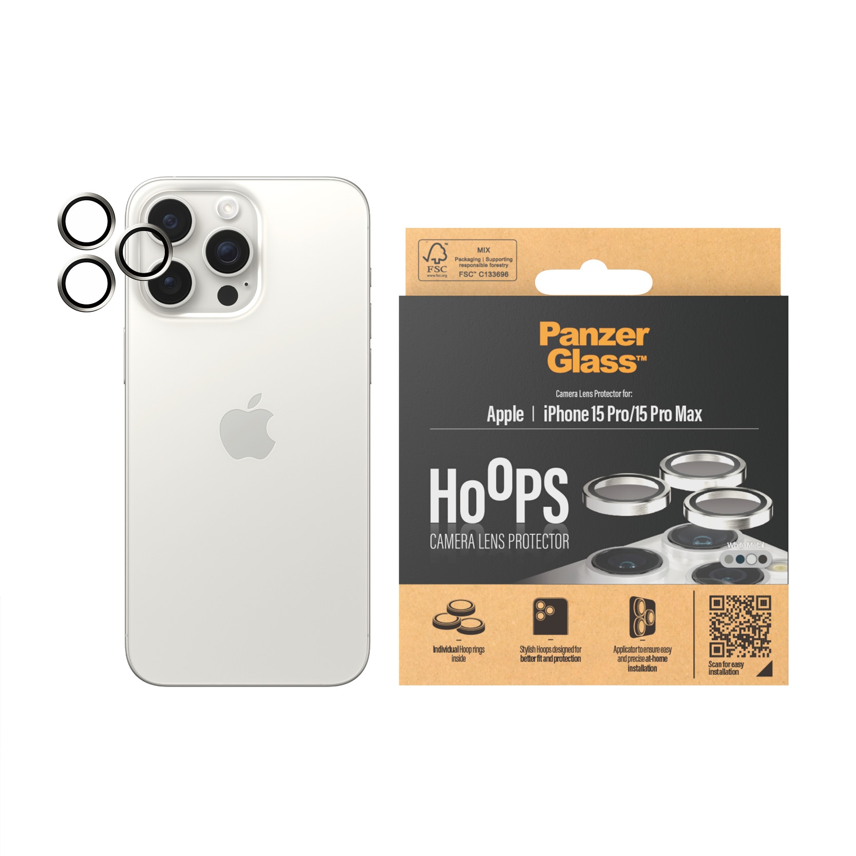 iPhone 15 Pro Max Hoops Camera Lens Protector White Metal