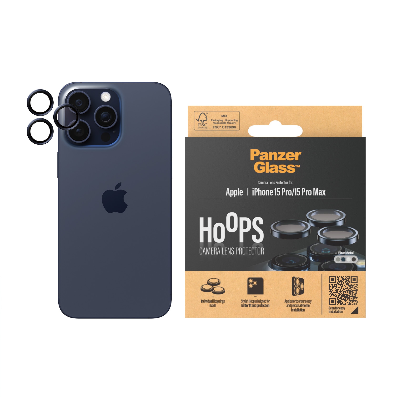 iPhone 15 Pro Max Hoops Camera Lens Protector Blue Metal