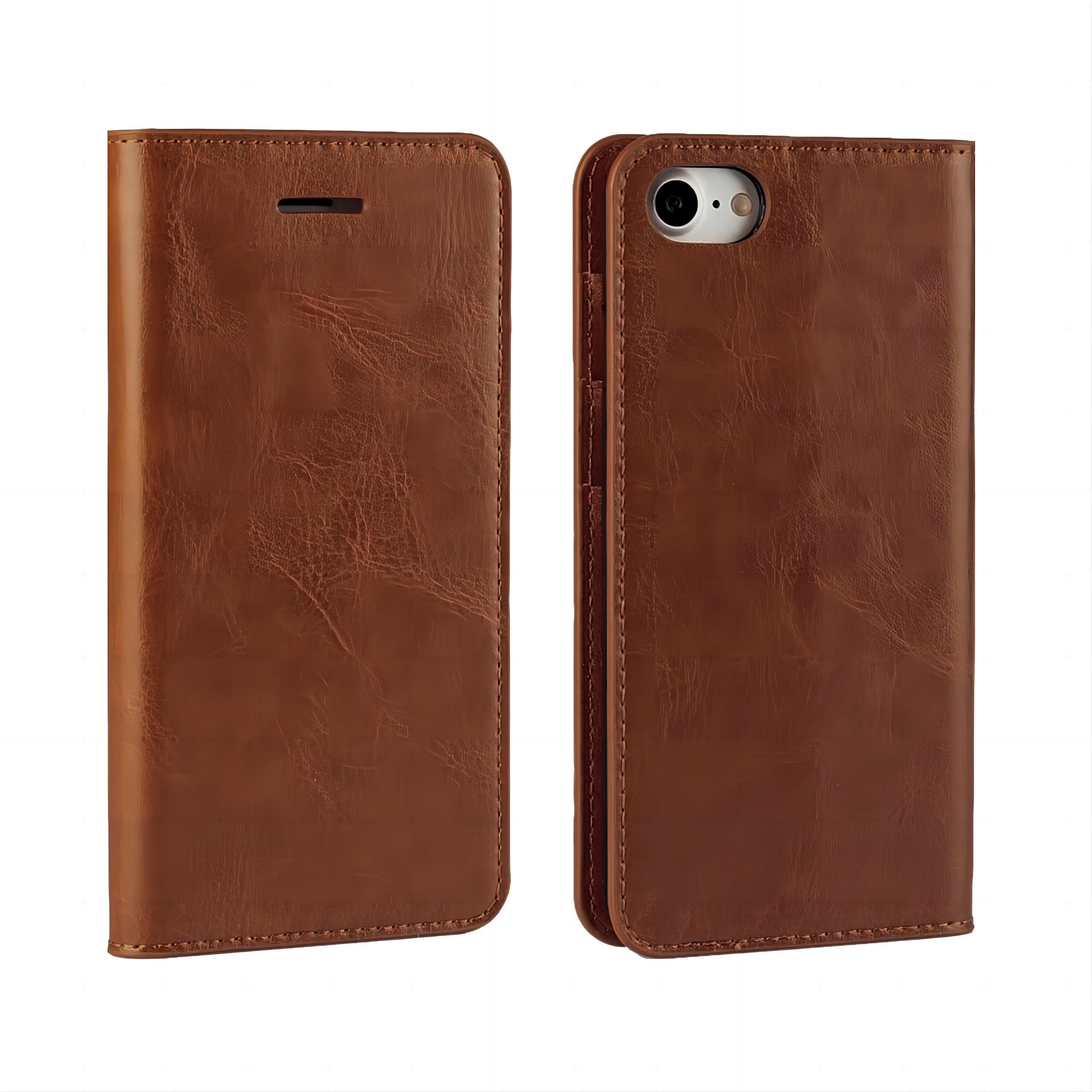 Funda cartera de cuero genuino iPhone 7 marrón