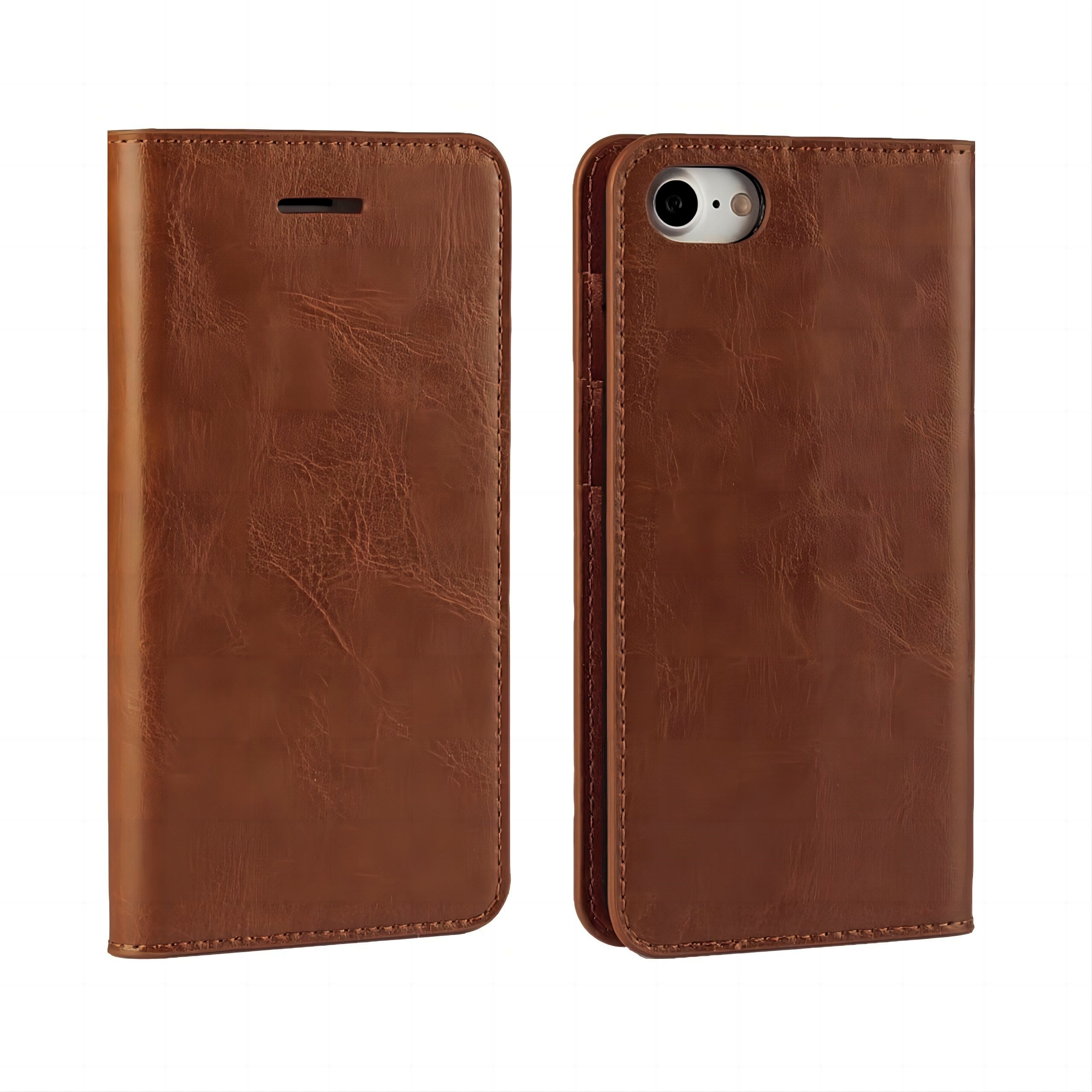 Funda cartera de cuero genuino iPhone SE (2020) marrón