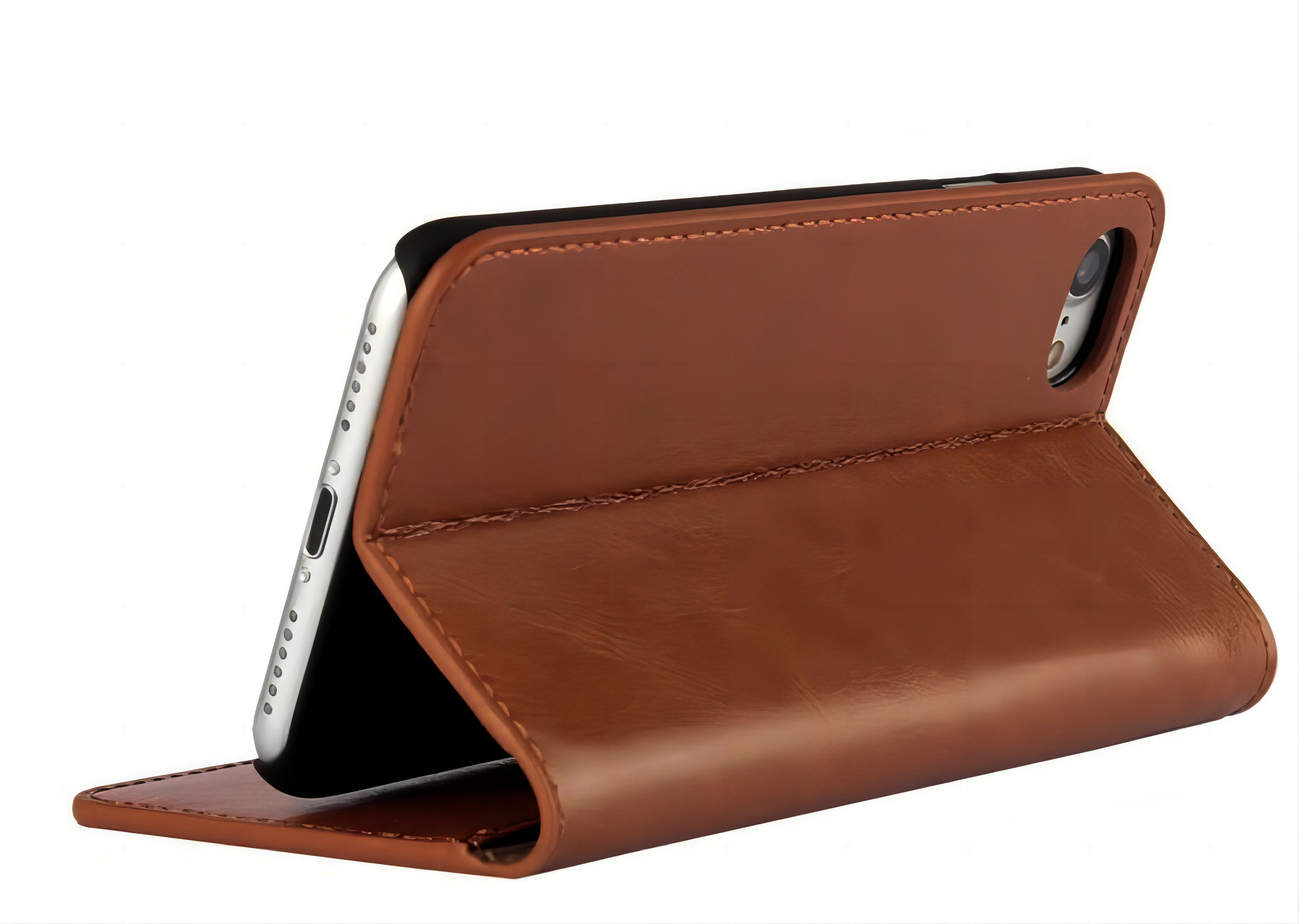 Funda cartera de cuero genuino iPhone SE 2020 Marrón