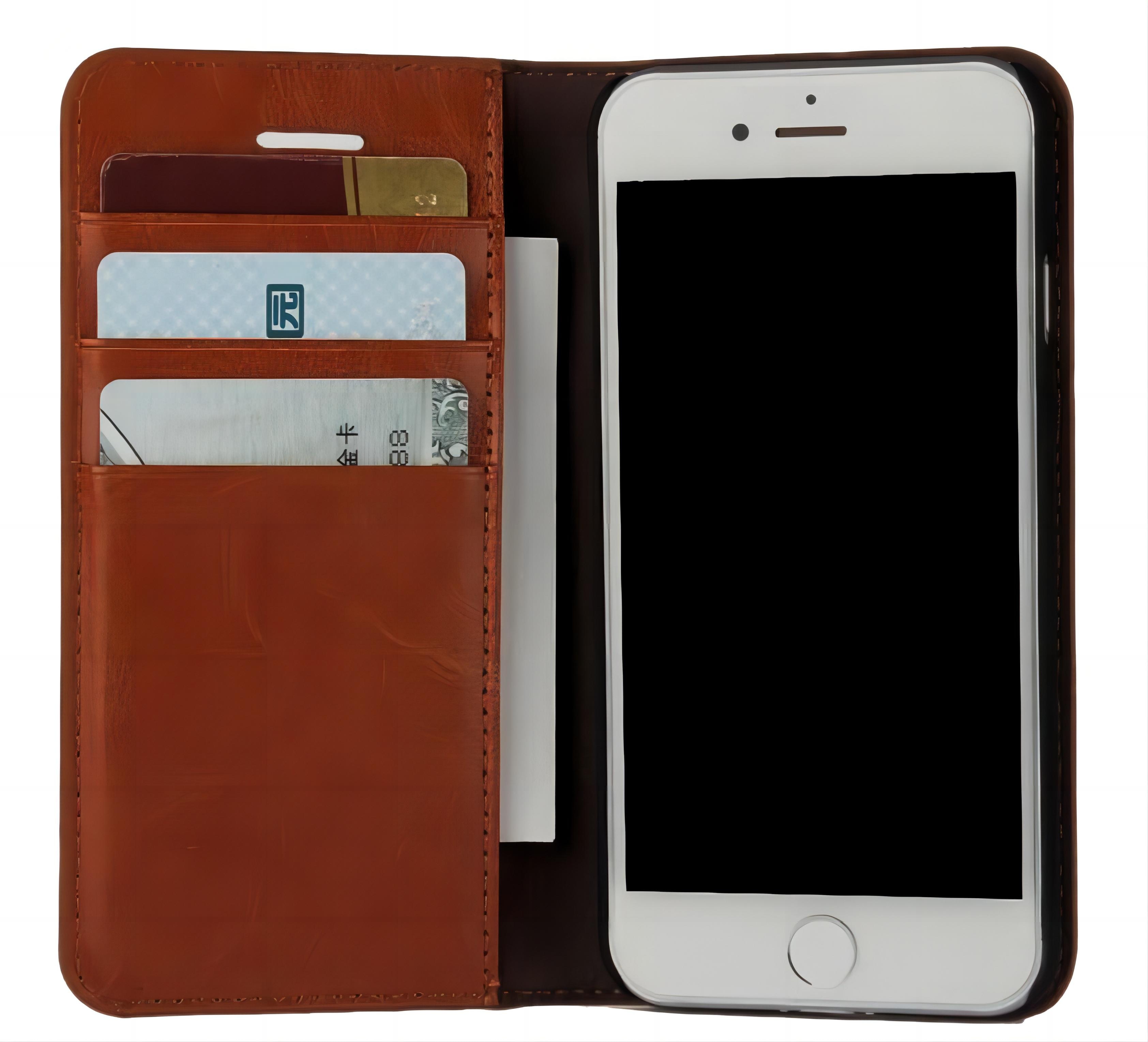 Funda cartera de cuero genuino iPhone SE (2022) marrón