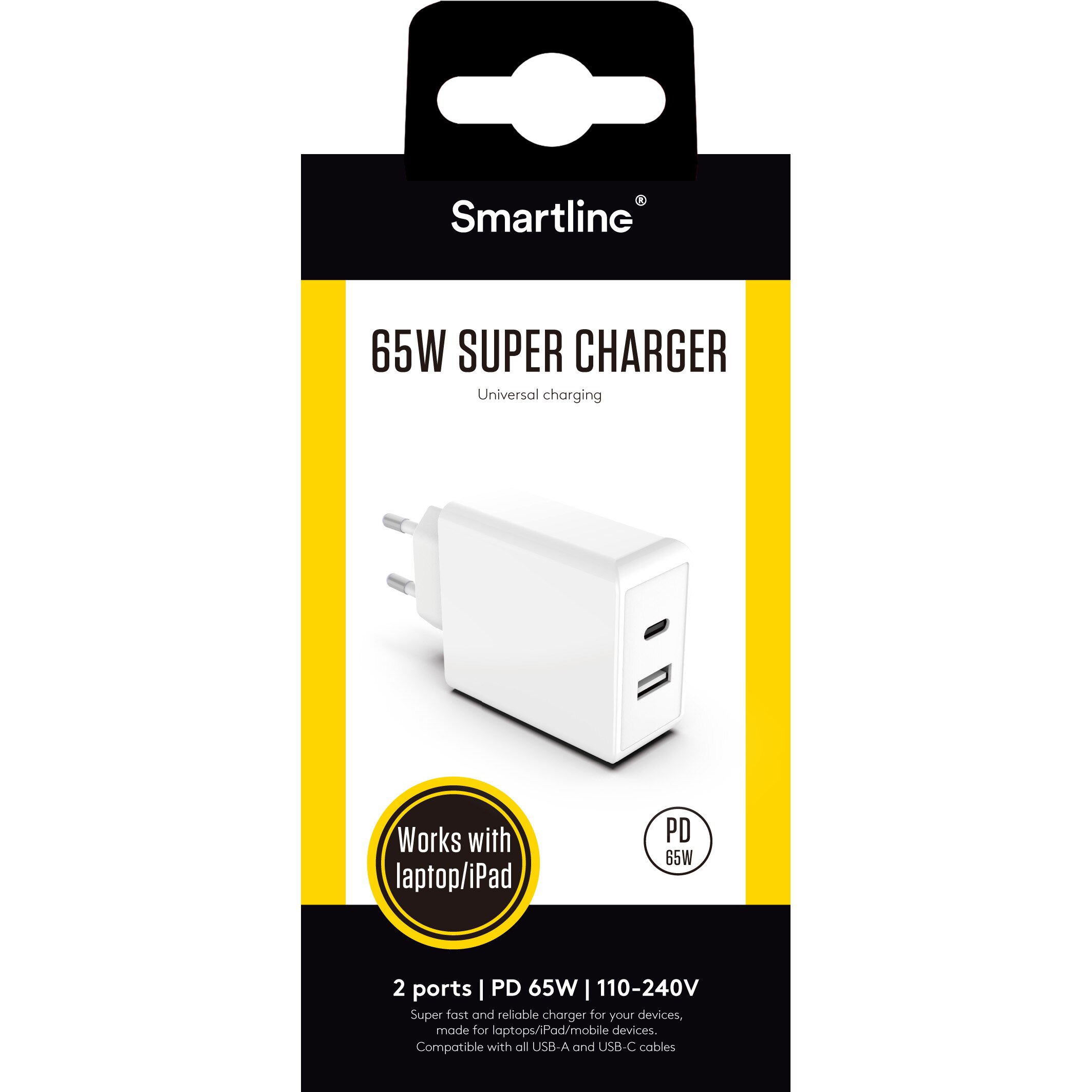 Adaptador de corriente USB-C+A de 65W Power Delivery Blanco