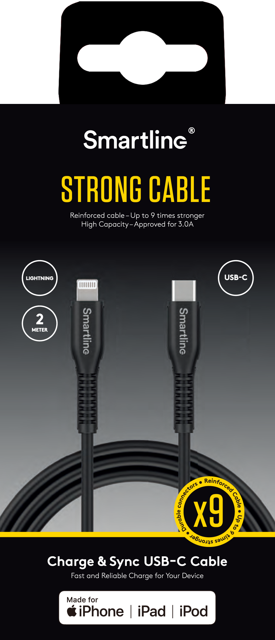 Strong Cable USB-C a Lightning 2 metros, negro