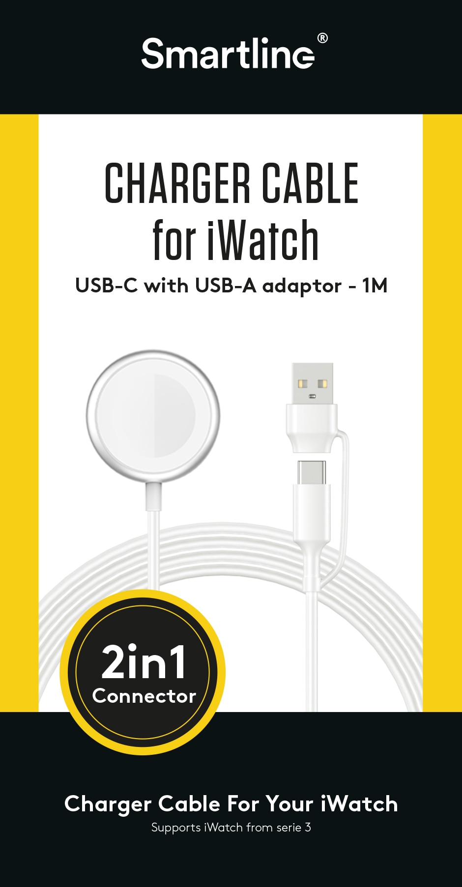 Cargador Apple Watch USB-C/USB-A 1m 2.5W blanco