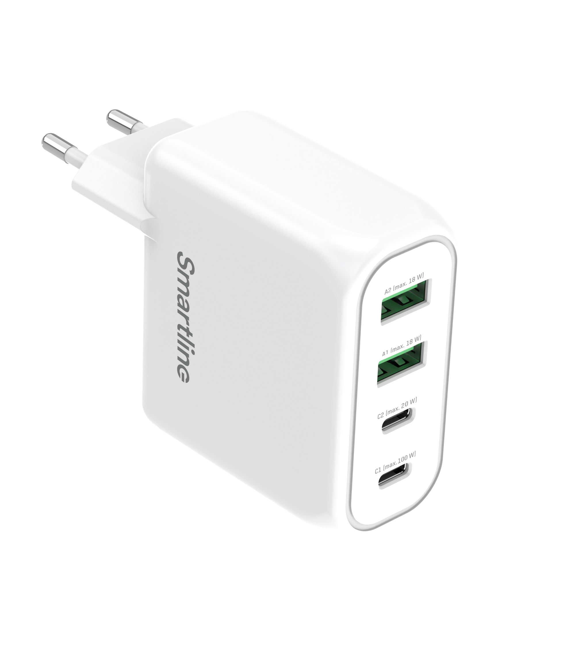 Cargador PD 100W 4 Port USB-C + USB-A, blanco