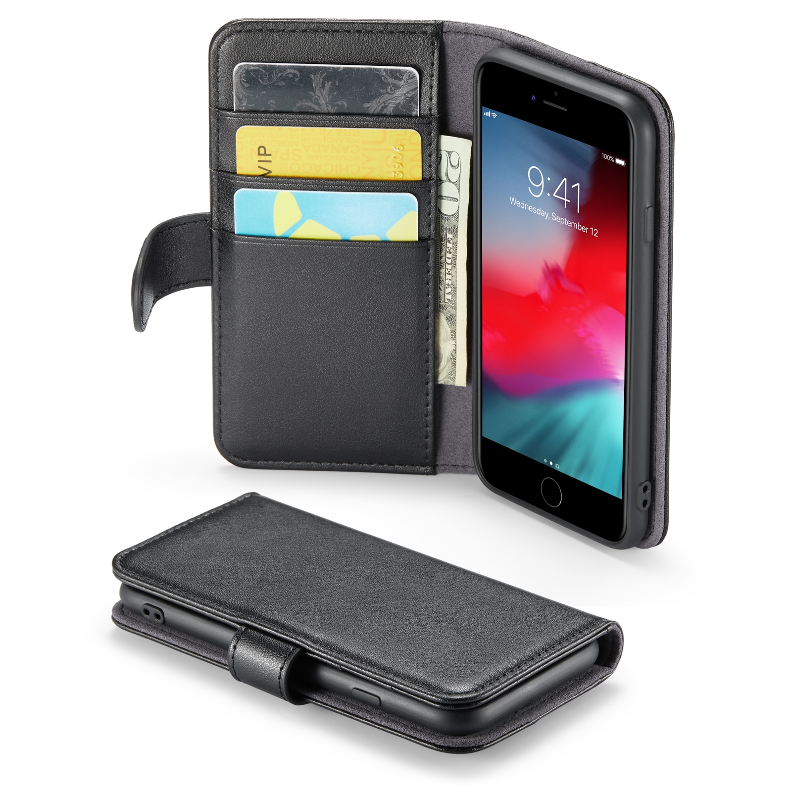 Funda de cuero genuino iPhone SE 2022, Negro