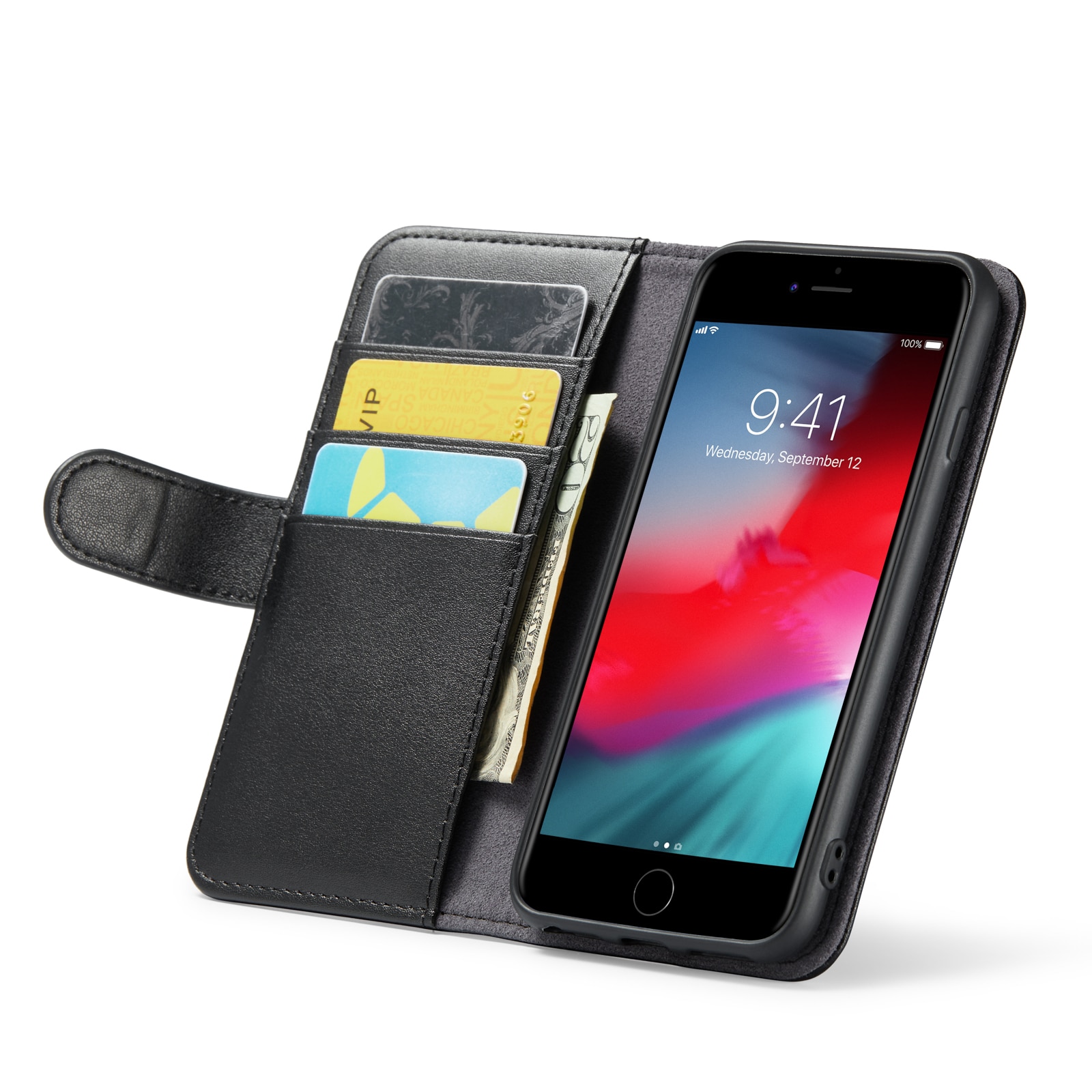 Funda de cuero genuino iPhone SE 2020, Negro