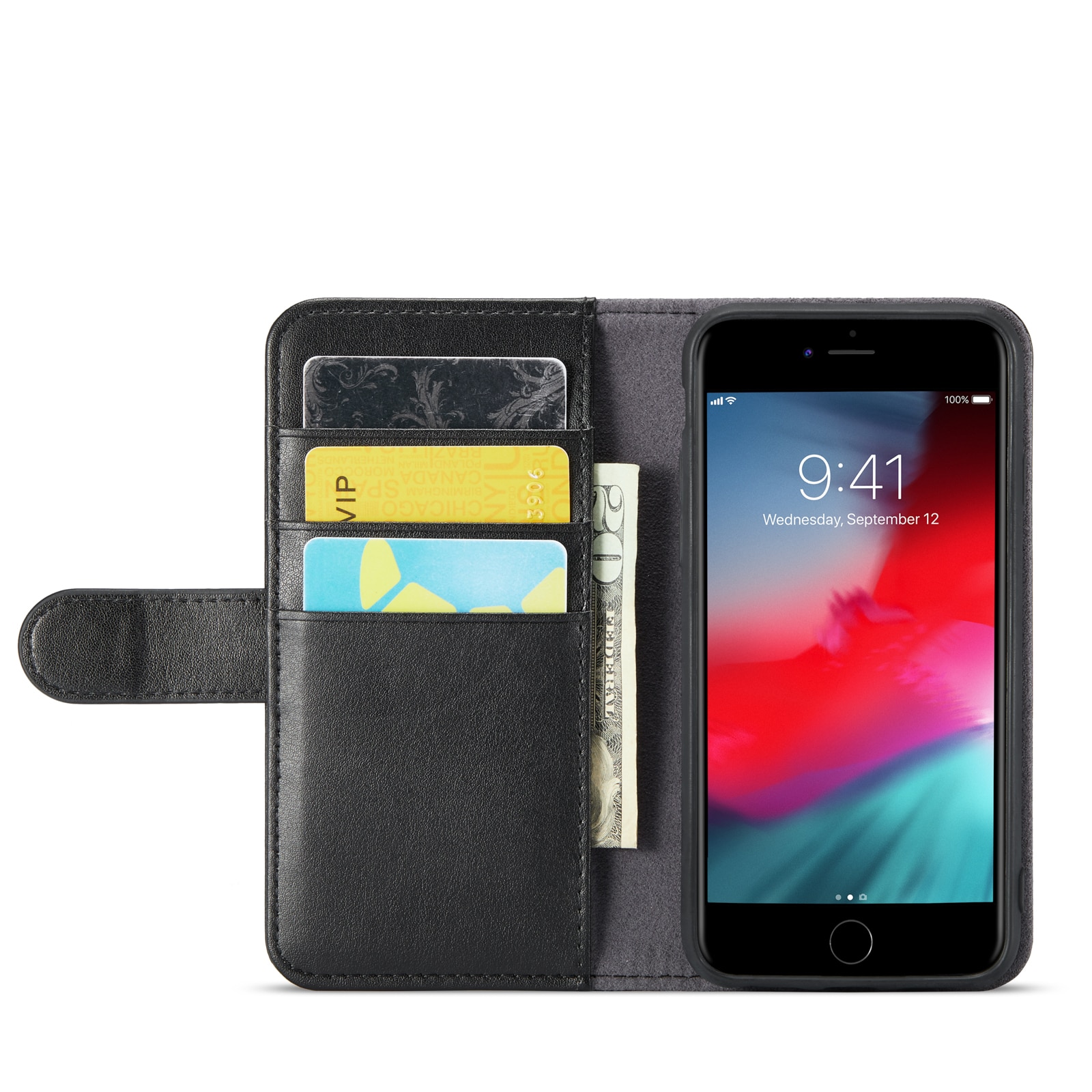 Funda de cuero genuino iPhone SE 2020, Negro