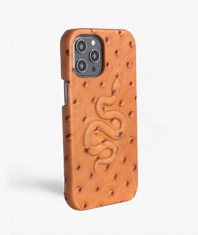 Funda iPhone 12 Pro Max Snake Ostrich Cognac