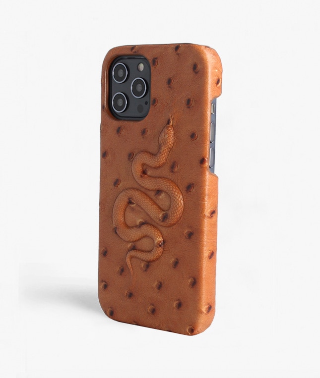 Funda iPhone 12 Pro Max Snake Ostrich Cognac