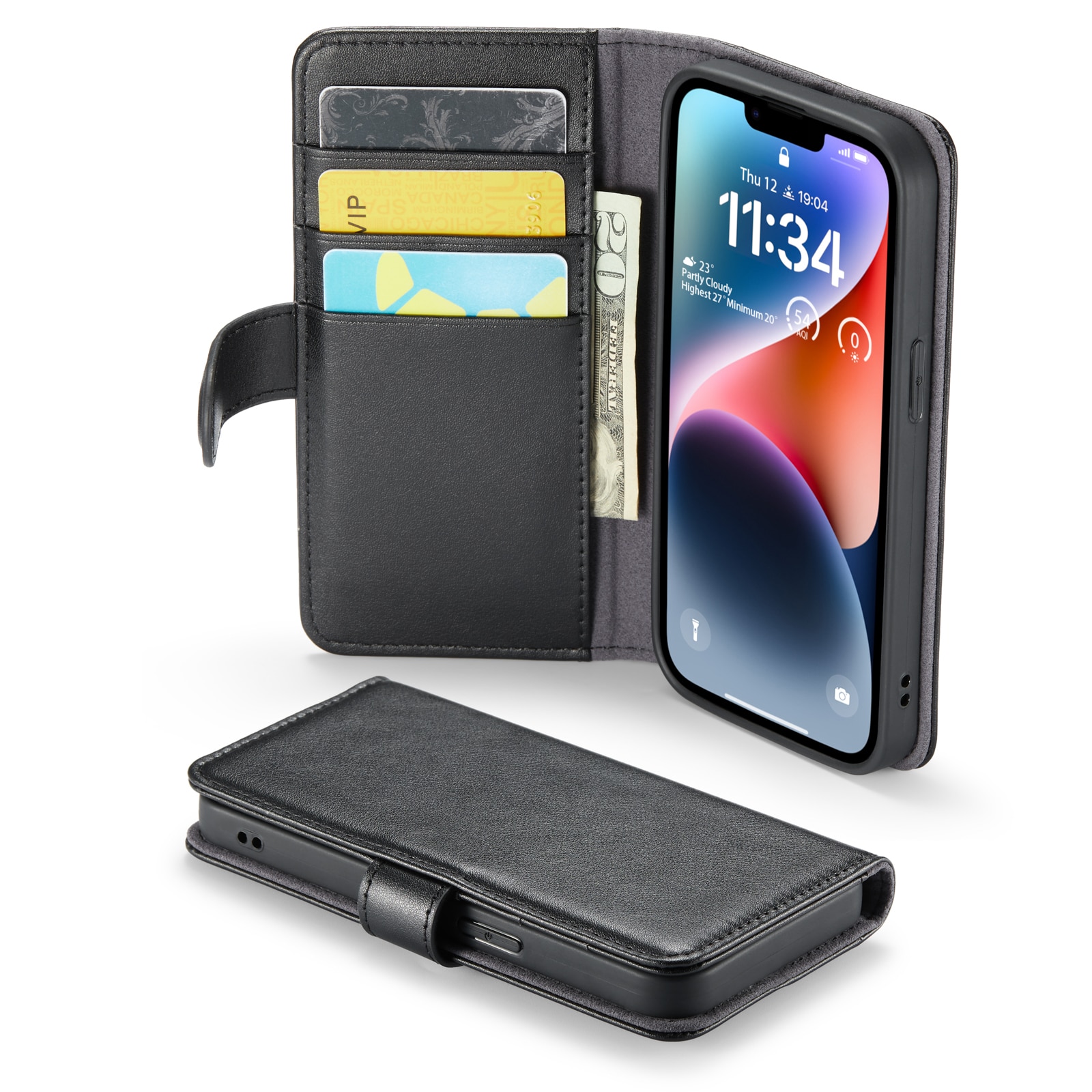 Funda de cuero genuino iPhone 13 Mini, Negro