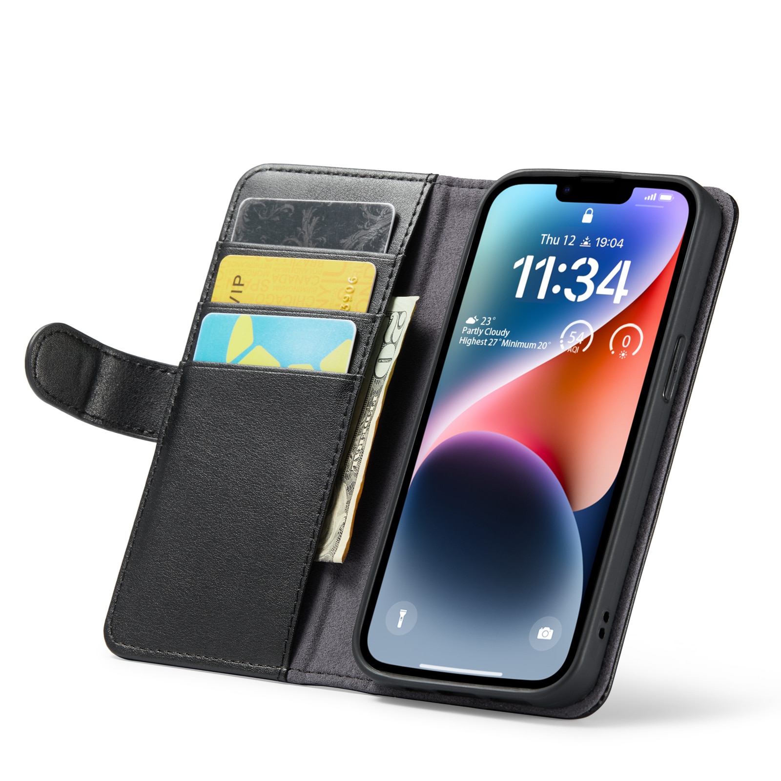Funda de cuero genuino iPhone 13 Mini, Negro