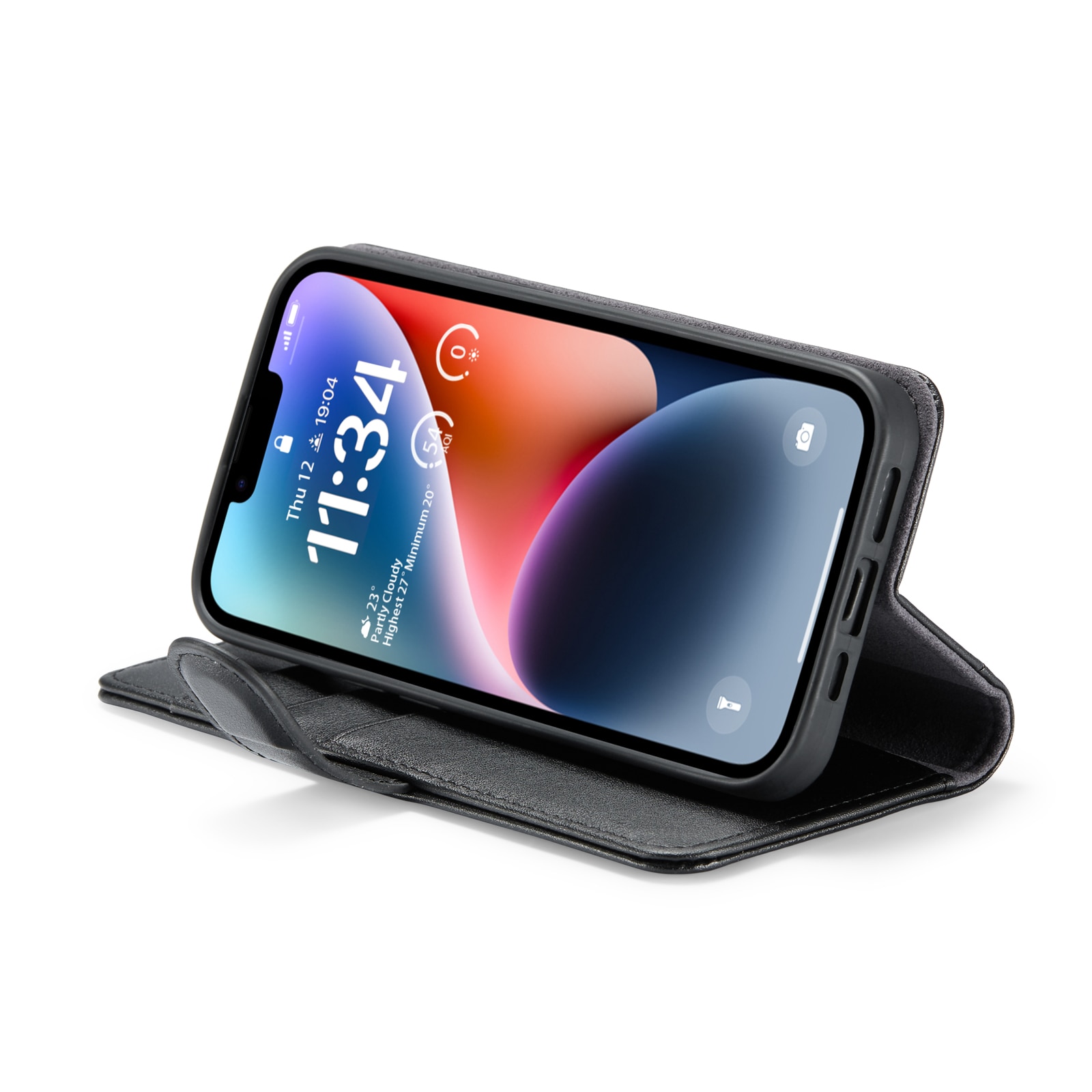 Funda de cuero genuino iPhone 13 Mini, Negro