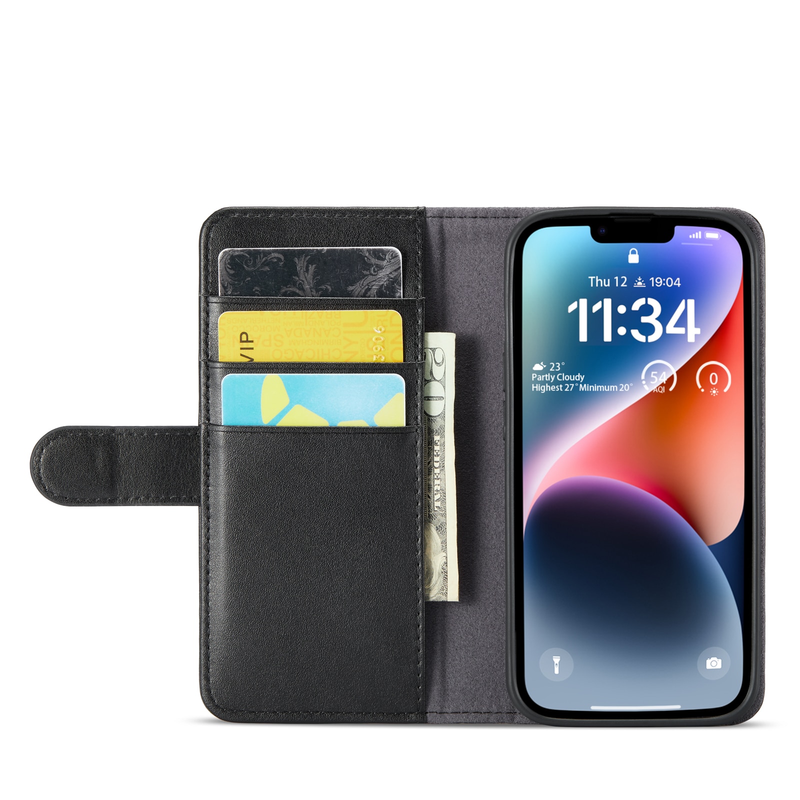 Funda de cuero genuino iPhone 13 Mini, Negro