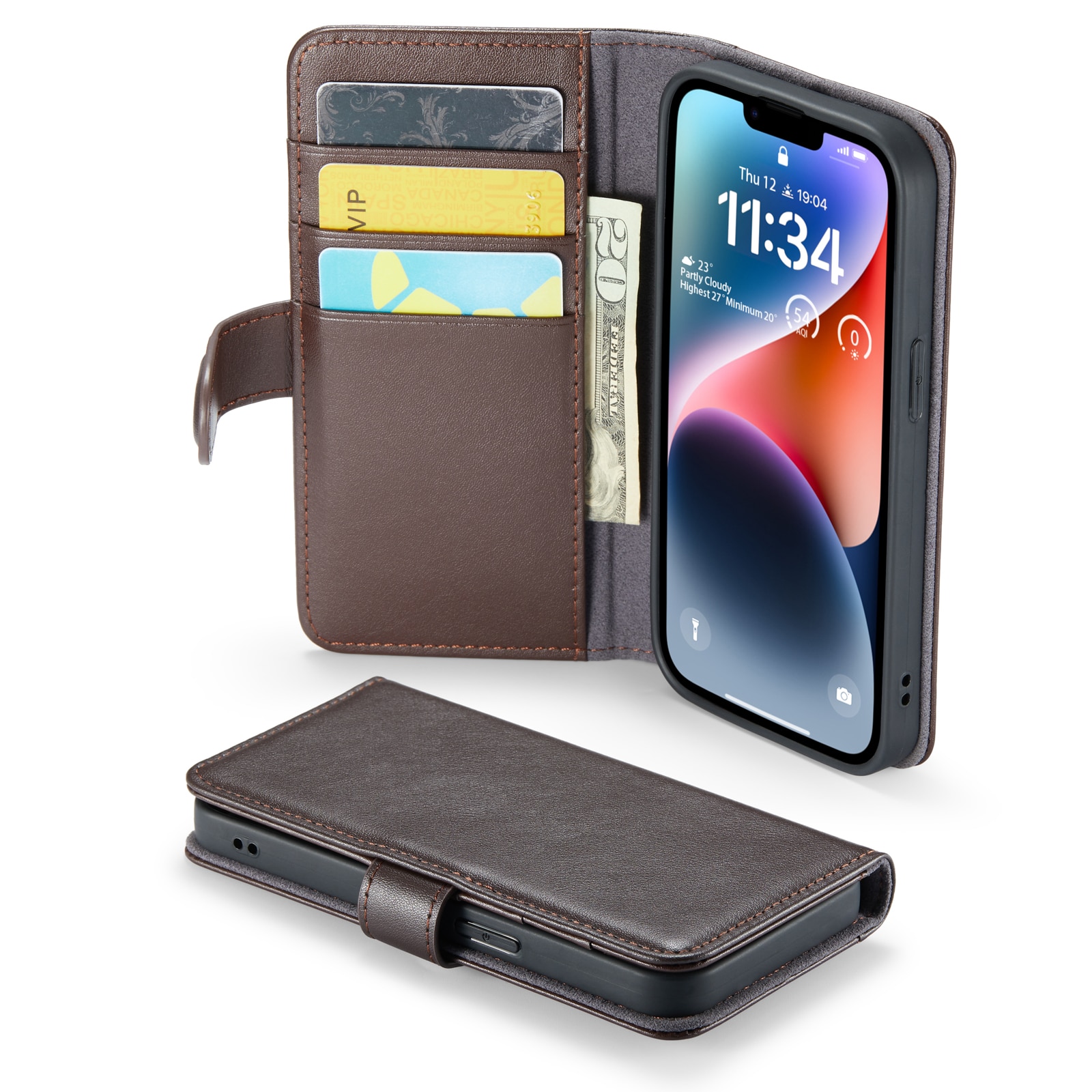 Funda de cuero genuino iPhone 13, Marrón