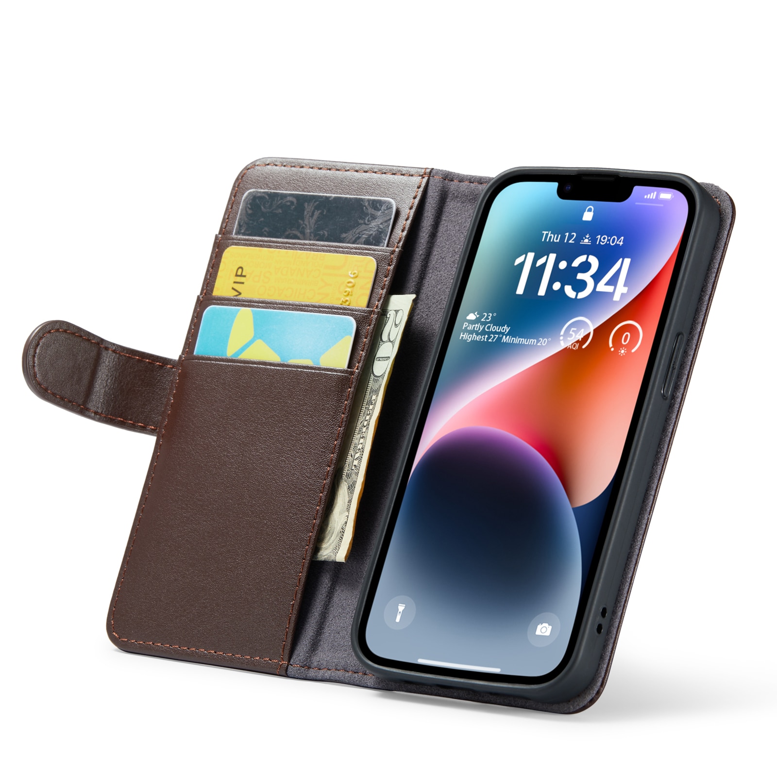 Funda de cuero genuino iPhone 13, Marrón